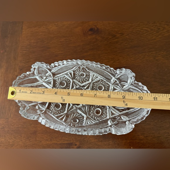 IMPERIAL GLASS RELISH DISH Nucut Pressed Crystal Saw Tooth Edge Vintage 11” - Picture 11 of 11